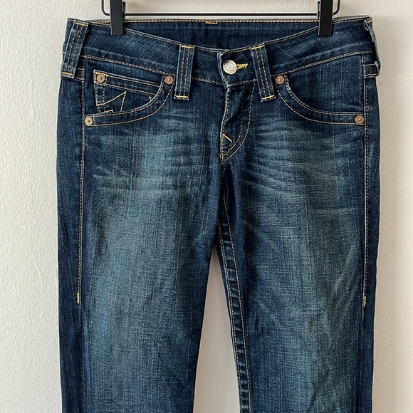 True Religion Cuffed Skinny Jeans Low Rise Dark Wash Flap Button Pockets size 29 - Picture 3 of 14
